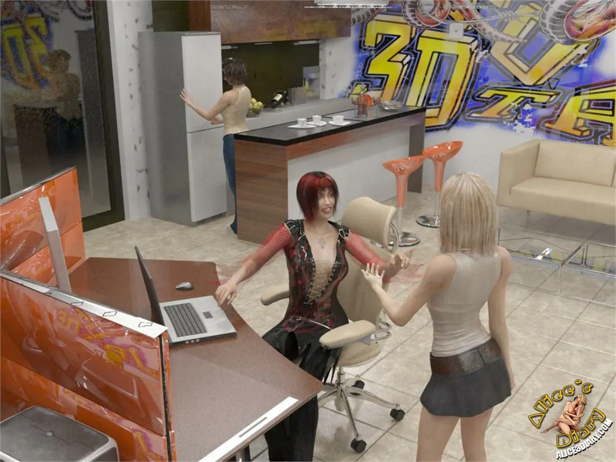 Alice/s Diary  (Chapter 55 - Lesbian Threesome In Internet Cafe) — page 2